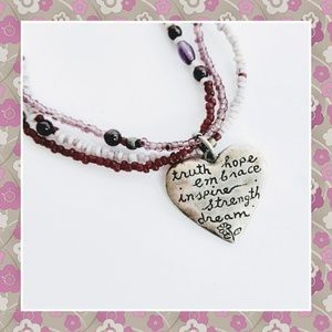 Beaded Necklace with Silver Heart Charm